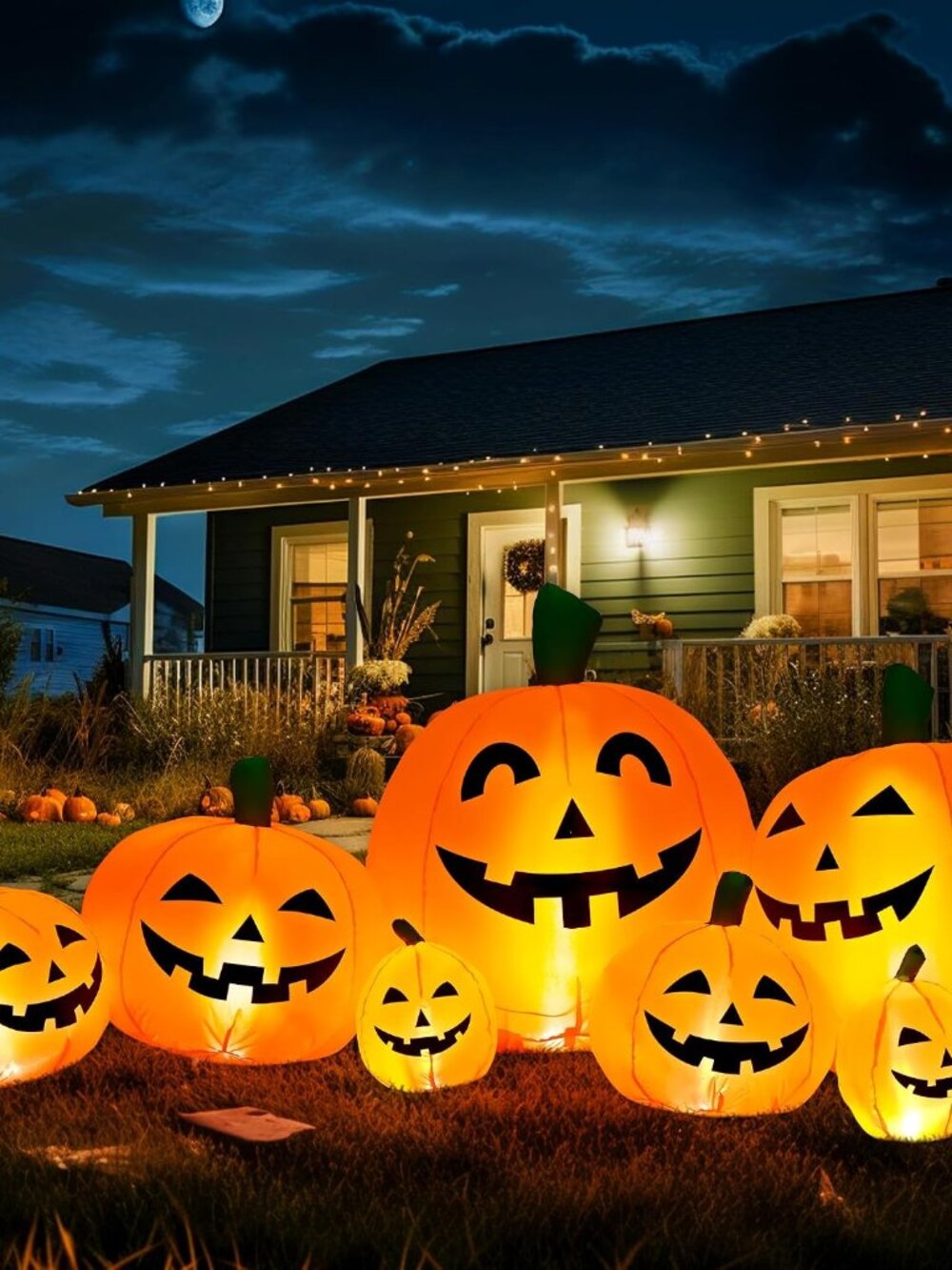 7.5 FT Halloween Inflatable Pumpkin Patch Cold White LED Outdoor Yard Decor